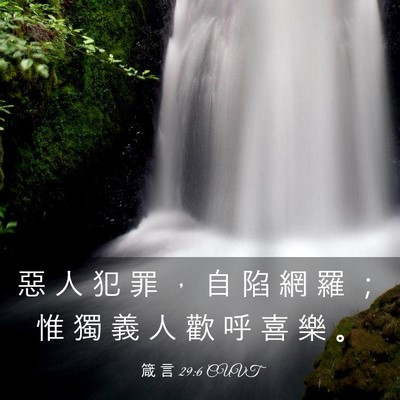Picture 03 - 箴 言 29:6 CUVT - 惡 人 犯 罪 ， 自 陷 網 羅 ； 惟 獨 - Bible Verse Picture