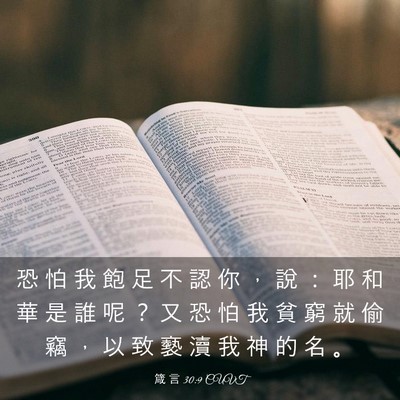 Picture 03 - 箴 言 30:9 CUVT - 恐 怕 我 飽 足 不 認 你 ， 說 ： 耶 - Bible Verse Picture