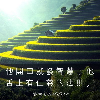 Picture 03 - 箴 言 31:26 CUVT - 他 開 口 就 發 智 慧 ； 他 舌 上 有 - Bible Verse Picture