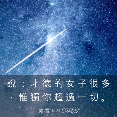 Picture 03 - 箴 言 31:29 CUVT - 說 ： 才 德 的 女 子 很 多 ， 惟 獨 - Bible Verse Picture