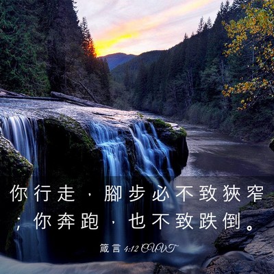 Picture 03 - 箴 言 4:12 CUVT - 你 行 走 ， 腳 步 必 不 致 狹 窄 ； - Bible Verse Picture