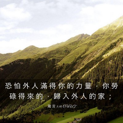 Picture 03 - 箴 言 5:10 CUVT - 恐 怕 外 人 滿 得 你 的 力 量 ， 你 - Bible Verse Picture
