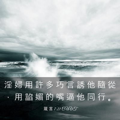 Picture 03 - 箴 言 7:21 CUVT - 淫 婦 用 許 多 巧 言 誘 他 隨 從 ， - Bible Verse Picture
