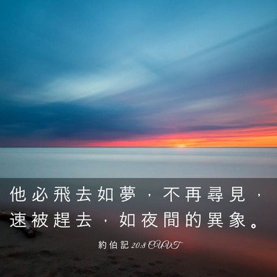 Picture 03 - 約 伯 記 20:8 CUVT - 他 必 飛 去 如 夢 ， 不 再 尋 見 ， - Bible Verse Picture
