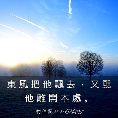 Picture 03 - 約 伯 記 27:21 CUVT - 東 風 把 他 飄 去 ， 又 颳 他 離 開 - Bible Verse Picture