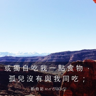 Picture 03 - 約 伯 記 31:17 CUVT - 或 獨 自 吃 我 一 點 食 物 ， 孤 兒 - Bible Verse Picture