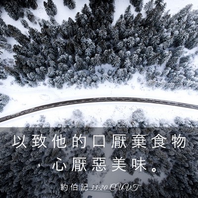 Picture 03 - 約 伯 記 33:20 CUVT - 以 致 他 的 口 厭 棄 食 物 ， 心 厭 - Bible Verse Picture