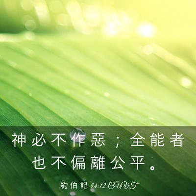 Picture 03 - 約 伯 記 34:12 CUVT - 神 必 不 作 惡 ； 全 能 者 也 不 偏 - Bible Verse Picture