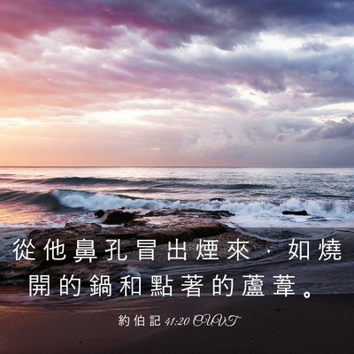 Picture 03 - 約 伯 記 41:20 CUVT - 從 他 鼻 孔 冒 出 煙 來 ， 如 燒 開 - Bible Verse Picture