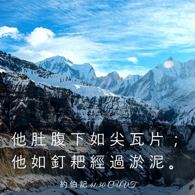 Picture 03 - 約 伯 記 41:30 CUVT - 他 肚 腹 下 如 尖 瓦 片 ； 他 如 釘 - Bible Verse Picture