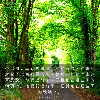 Picture 03 - 約 書 亞 記 10:24 CUVT - 帶 出 那 五 王 到 約 書 亞 面 前 的 - Bible Verse Picture