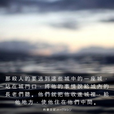 Picture 03 - 約 書 亞 記 20:4 CUVT - 那 殺 人 的 要 逃 到 這 些 城 中 的 - Bible Verse Picture