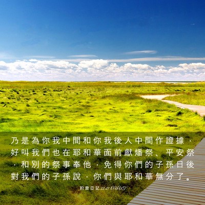 Picture 03 - 約 書 亞 記 22:27 CUVT - 乃 是 為 你 我 中 間 和 你 我 後 人 - Bible Verse Picture