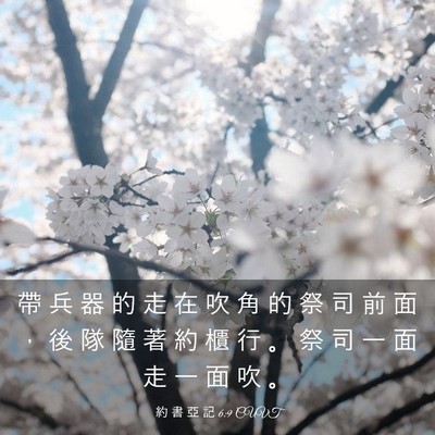 Picture 03 - 約 書 亞 記 6:9 CUVT - 帶 兵 器 的 走 在 吹 角 的 祭 司 前 - Bible Verse Picture