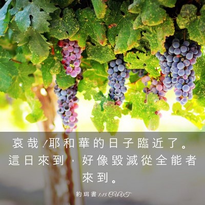 Picture 03 - 約 珥 書 1:15 CUVT - 哀 哉 ! 耶 和 華 的 日 子 臨 近 了 。 - Bible Verse Picture
