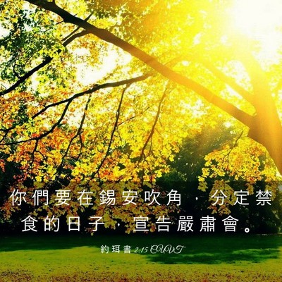 Picture 03 - 約 珥 書 2:15 CUVT - 你 們 要 在 錫 安 吹 角 ， 分 定 禁 - Bible Verse Picture