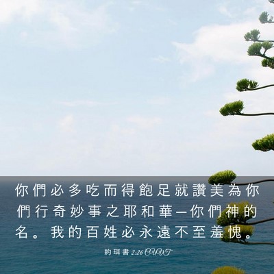 Picture 03 - 約 珥 書 2:26 CUVT - 你 們 必 多 吃 而 得 飽 足 就 讚 美 - Bible Verse Picture