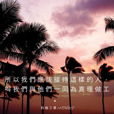 Picture 03 - 約 翰 三 書 1:8 CUVT - 所 以 我 們 應 該 接 待 這 樣 的 人 - Bible Verse Picture