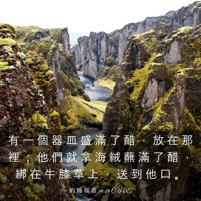 Picture 03 - 約 翰 福 音 19:29 CUVT - 有 一 個 器 皿 盛 滿 了 醋 ， 放 在 - Bible Verse Picture