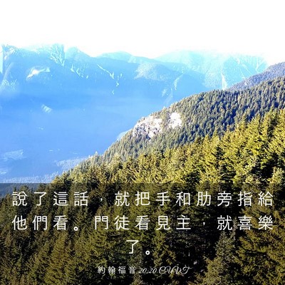Picture 03 - 約 翰 福 音 20:20 CUVT - 說 了 這 話 ， 就 把 手 和 肋 旁 指 - Bible Verse Picture