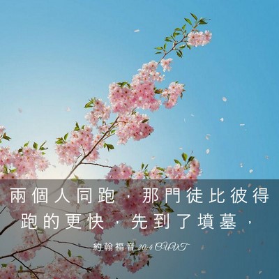 Picture 03 - 約 翰 福 音 20:4 CUVT - 兩 個 人 同 跑 ， 那 門 徒 比 彼 得 - Bible Verse Picture