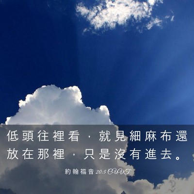 Picture 03 - 約 翰 福 音 20:5 CUVT - 低 頭 往 裡 看 ， 就 見 細 麻 布 還 - Bible Verse Picture