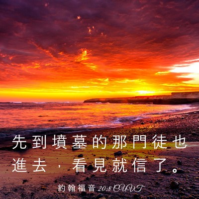 Picture 03 - 約 翰 福 音 20:8 CUVT - 先 到 墳 墓 的 那 門 徒 也 進 去 ， - Bible Verse Picture