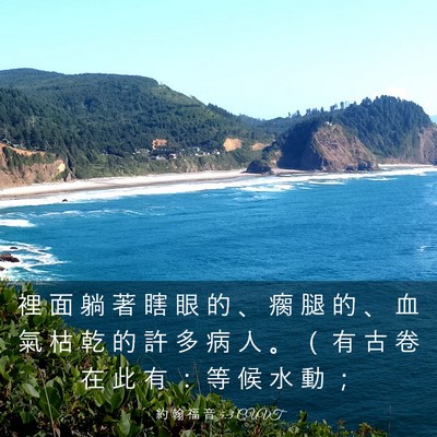 Picture 03 - 約 翰 福 音 5:3 CUVT - 裡 面 躺 著 瞎 眼 的 、 瘸 腿 的 、 - Bible Verse Picture
