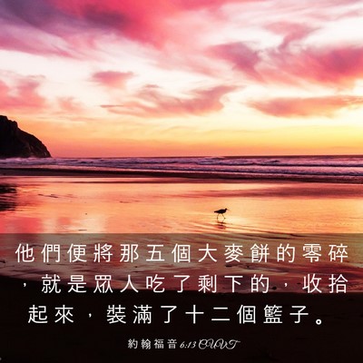 Picture 03 - 約 翰 福 音 6:13 CUVT - 他 們 便 將 那 五 個 大 麥 餅 的 零 - Bible Verse Picture