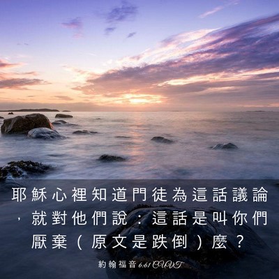 Picture 03 - 約 翰 福 音 6:61 CUVT - 耶 穌 心 裡 知 道 門 徒 為 這 話 議 - Bible Verse Picture