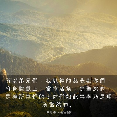 Picture 03 - 羅 馬 書 12:1 CUVT - 所 以 弟 兄 們 ， 我 以 神 的 慈 悲 - Bible Verse Picture