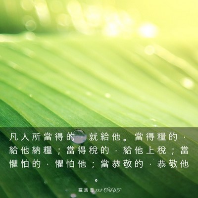 Picture 03 - 羅 馬 書 13:7 CUVT - 凡 人 所 當 得 的 ， 就 給 他 。 當 - Bible Verse Picture
