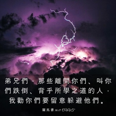 Picture 03 - 羅 馬 書 16:17 CUVT - 弟 兄 們 ， 那 些 離 間 你 們 、 叫 - Bible Verse Picture