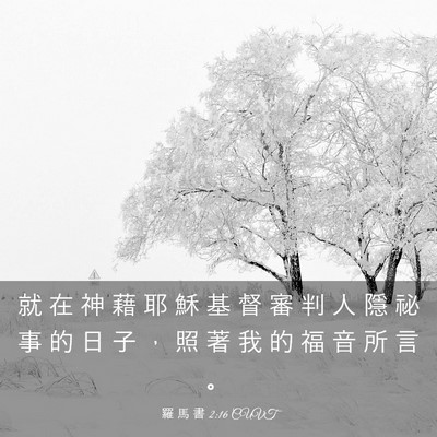 Picture 03 - 羅 馬 書 2:16 CUVT - 就 在 神 藉 耶 穌 基 督 審 判 人 隱 - Bible Verse Picture