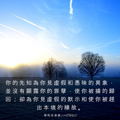 Picture 03 - 耶 利 米 哀 歌 2:14 CUVT - 你 的 先 知 為 你 見 虛 假 和 愚 昧 - Bible Verse Picture