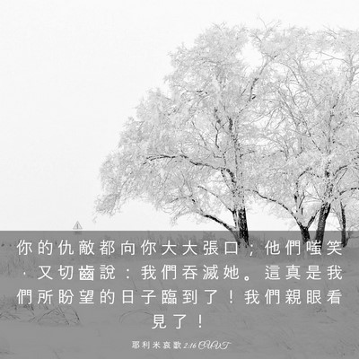 Picture 03 - 耶 利 米 哀 歌 2:16 CUVT - 你 的 仇 敵 都 向 你 大 大 張 口 ； - Bible Verse Picture