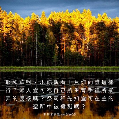 Picture 03 - 耶 利 米 哀 歌 2:20 CUVT - 耶 和 華 啊 ， 求 你 觀 看 ！ 見 你 - Bible Verse Picture