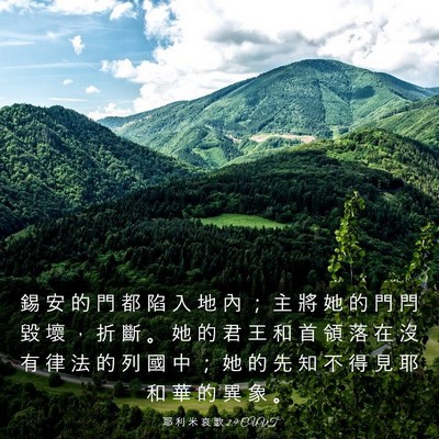 Picture 03 - 耶 利 米 哀 歌 2:9 CUVT - 錫 安 的 門 都 陷 入 地 內 ； 主 將 - Bible Verse Picture