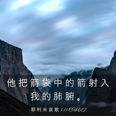 Picture 03 - 耶 利 米 哀 歌 3:13 CUVT - 他 把 箭 袋 中 的 箭 射 入 我 的 肺 - Bible Verse Picture