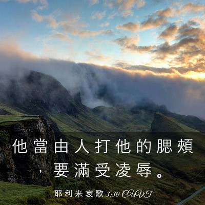 Picture 03 - 耶 利 米 哀 歌 3:30 CUVT - 他 當 由 人 打 他 的 腮 頰 ， 要 滿 - Bible Verse Picture