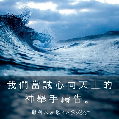 Picture 03 - 耶 利 米 哀 歌 3:41 CUVT - 我 們 當 誠 心 向 天 上 的 神 舉 手 - Bible Verse Picture