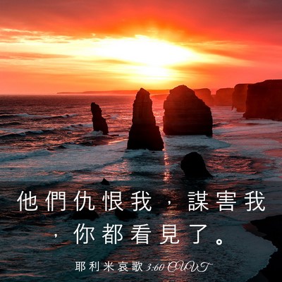 Picture 03 - 耶 利 米 哀 歌 3:60 CUVT - 他 們 仇 恨 我 ， 謀 害 我 ， 你 都 - Bible Verse Picture