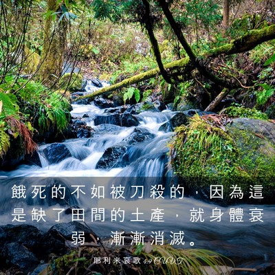 Picture 03 - 耶 利 米 哀 歌 4:9 CUVT - 餓 死 的 不 如 被 刀 殺 的 ， 因 為 - Bible Verse Picture