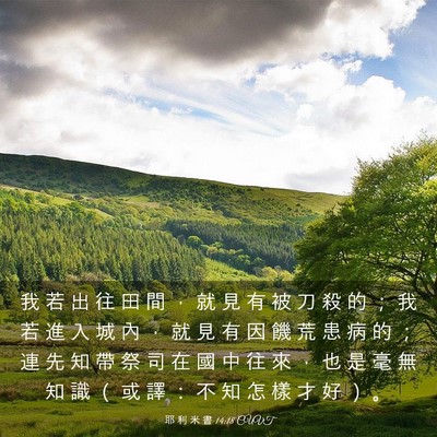 Picture 03 - 耶 利 米 書 14:18 CUVT - 我 若 出 往 田 間 ， 就 見 有 被 刀 - Bible Verse Picture