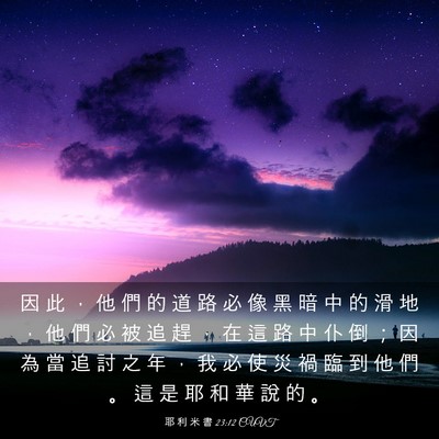 Picture 03 - 耶 利 米 書 23:12 CUVT - 因 此 ， 他 們 的 道 路 必 像 黑 暗 - Bible Verse Picture