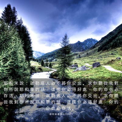 Picture 03 - 耶 利 米 書 38:20 CUVT - 耶 利 米 說 ： 迦 勒 底 人 必 不 將 - Bible Verse Picture