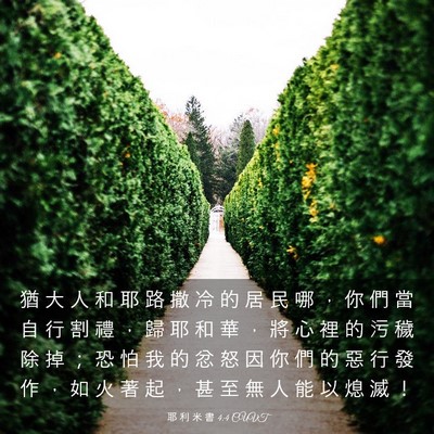 Picture 03 - 耶 利 米 書 4:4 CUVT - 猶 大 人 和 耶 路 撒 冷 的 居 民 哪 - Bible Verse Picture
