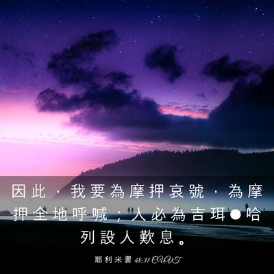 Picture 03 - 耶 利 米 書 48:31 CUVT - 因 此 ， 我 要 為 摩 押 哀 號 ， 為 - Bible Verse Picture