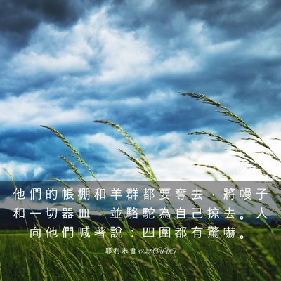 Picture 03 - 耶 利 米 書 49:29 CUVT - 他 們 的 帳 棚 和 羊 群 都 要 奪 去 - Bible Verse Picture
