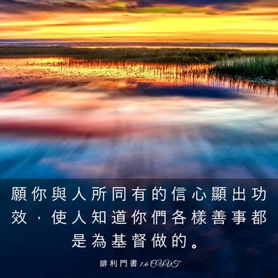 Picture 03 - 腓 利 門 書 1:6 CUVT - 願 你 與 人 所 同 有 的 信 心 顯 出 - Bible Verse Picture